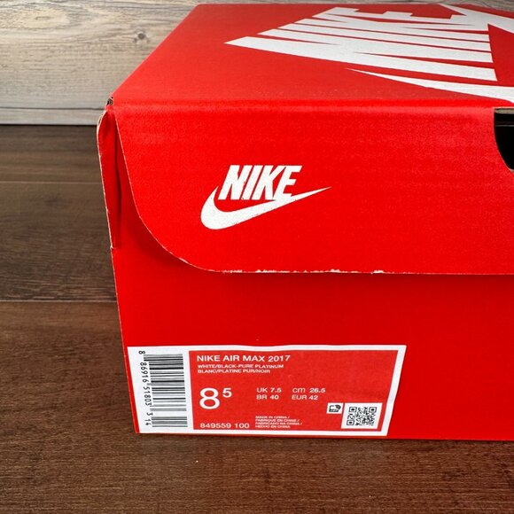 Nike Air Max 2017 Mens Size 8.5 White Black Pure Platinum 849559 100 - Picture 9 of 9